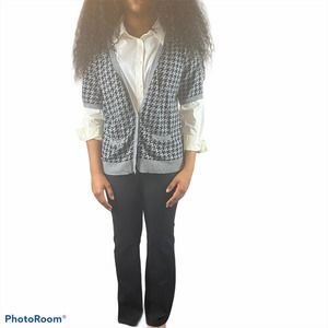 Worthington Womens Large Black Gray Short Sleeve Cardigan Sweater